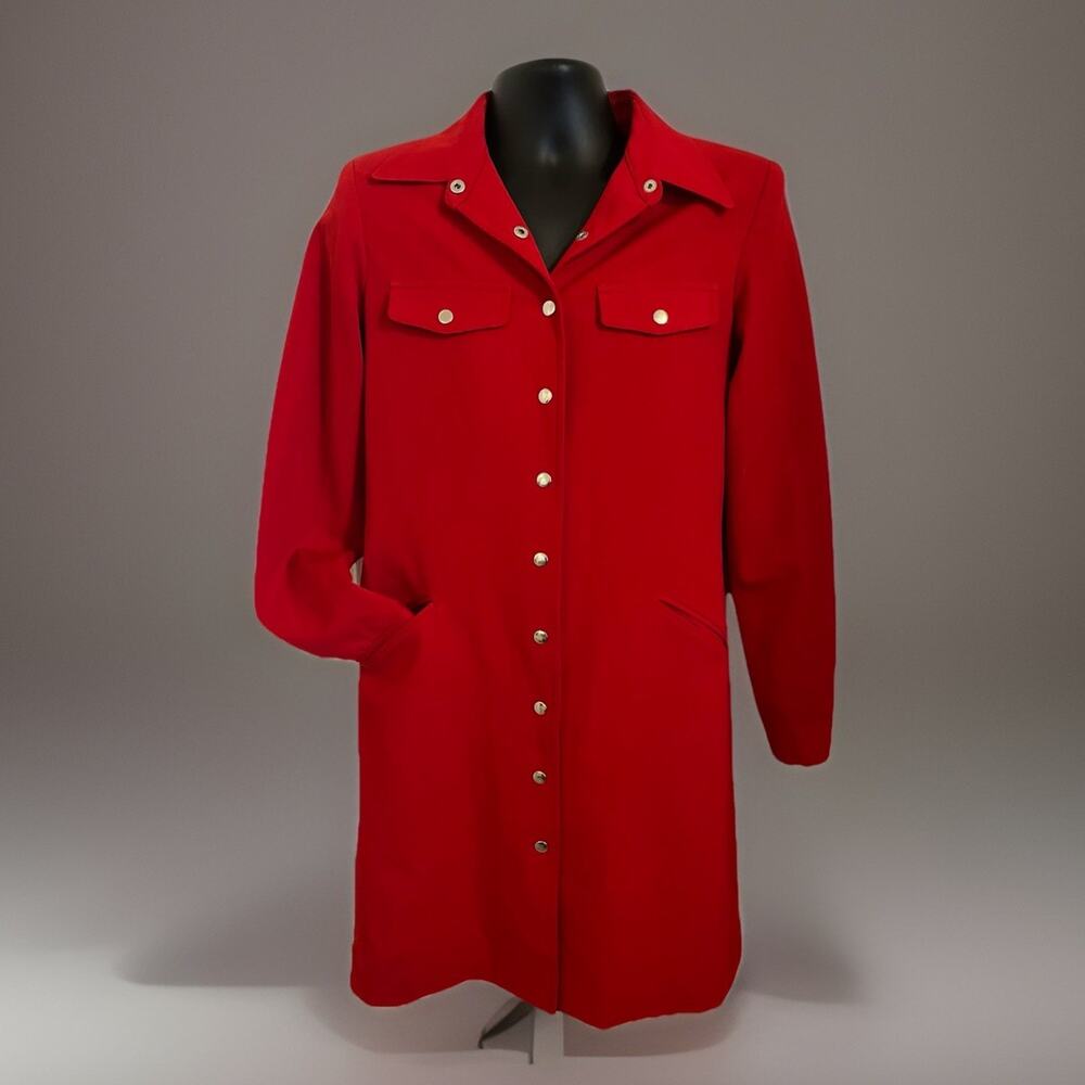 VTG Y2K 90s 70s Style Red Shirt Dress Jacket Mod Metal Snaps Collar Newport News